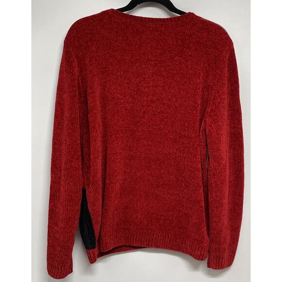 Alfred Dunner Patchwork Floral Knit Red Cozy Cardigan Sz L grandmillennial Style - Picture 2 of 8